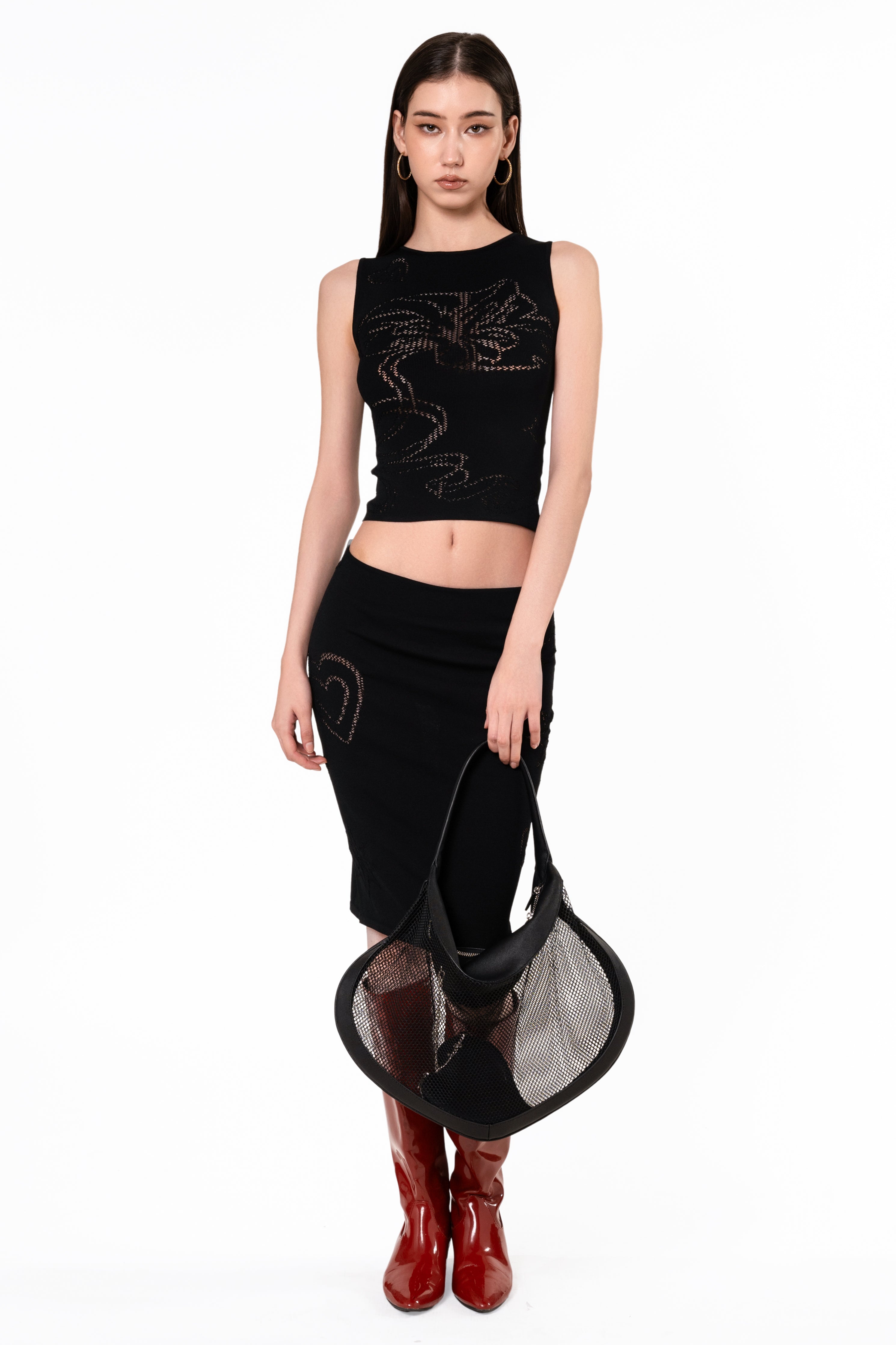 'Heart Mesh' Medium Shoulder Bag - Black
