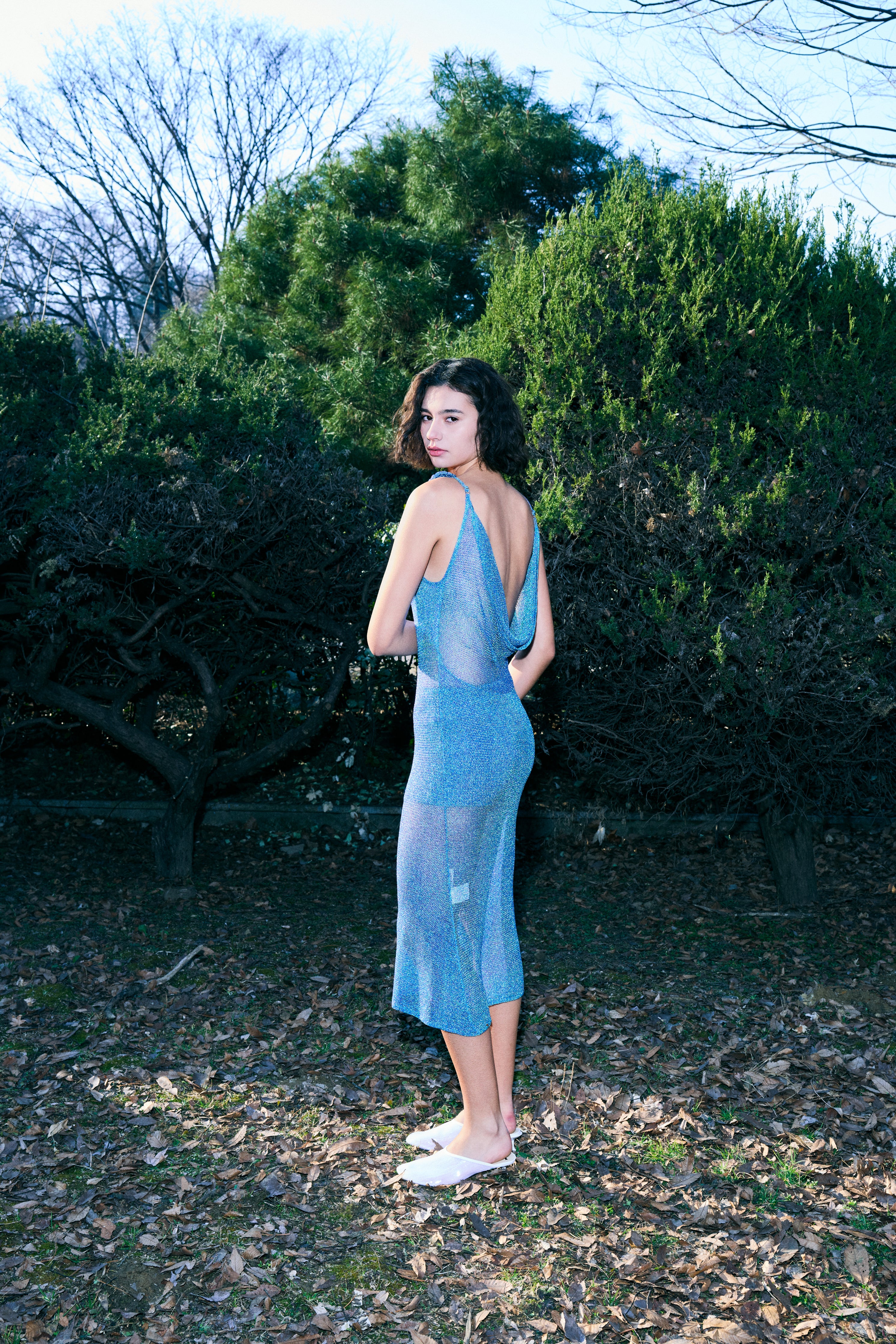 The Galaxy Cowl Back Dress in Twilight