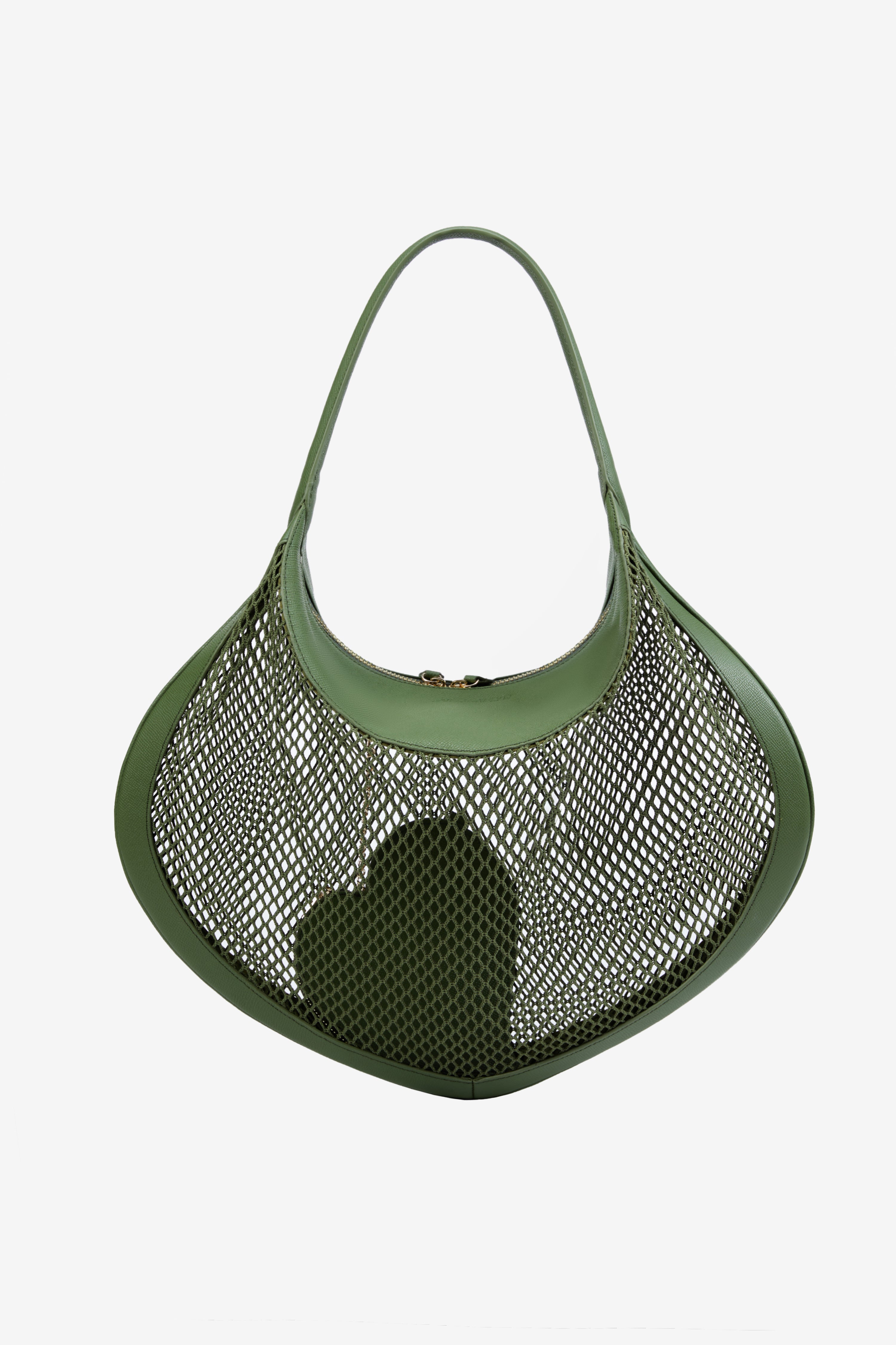 'Heart Mesh' Medium Shoulder Bag - Olive