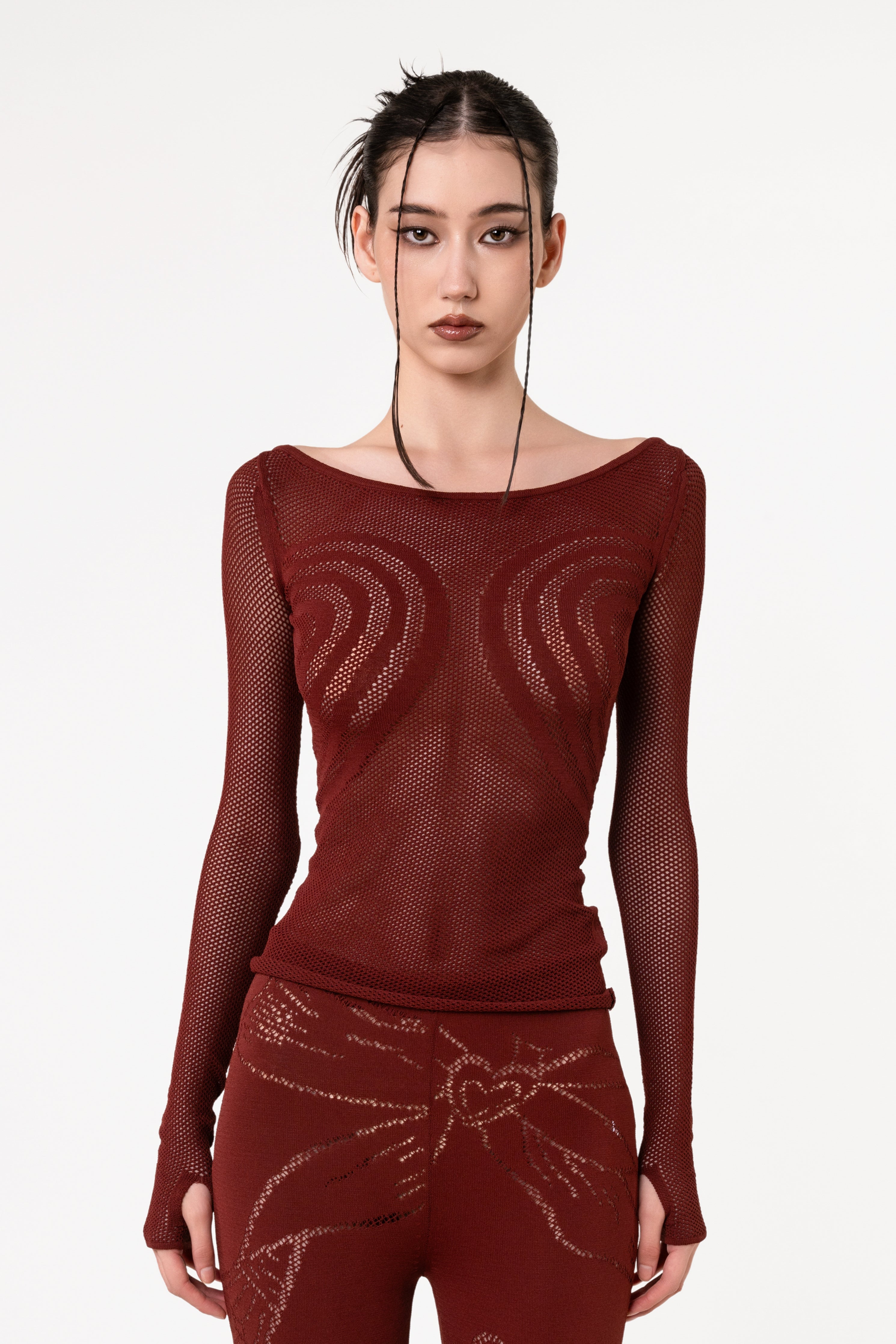 Double Heart Mesh Top in Rosewood