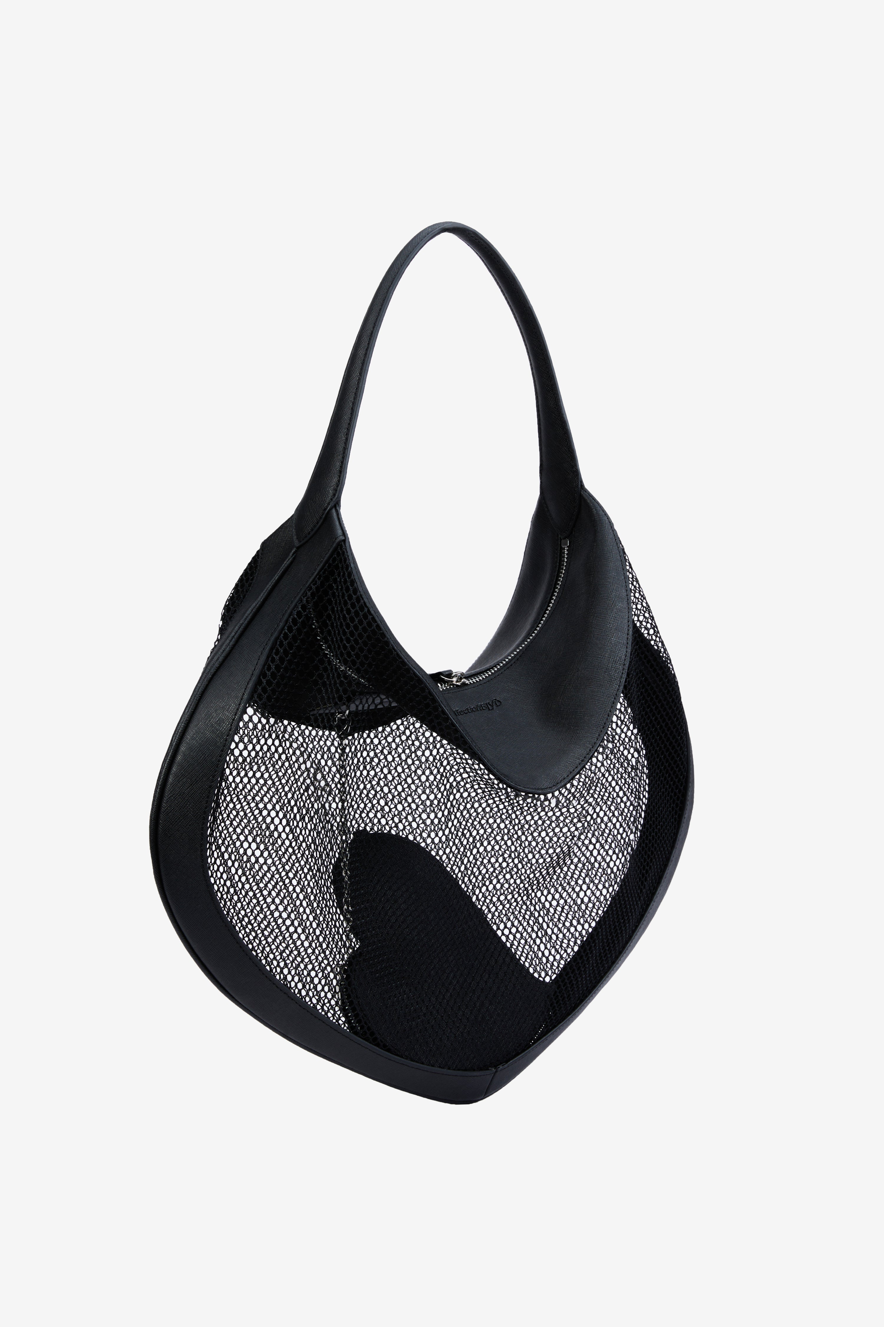 'Heart Mesh' Medium Shoulder Bag - Black