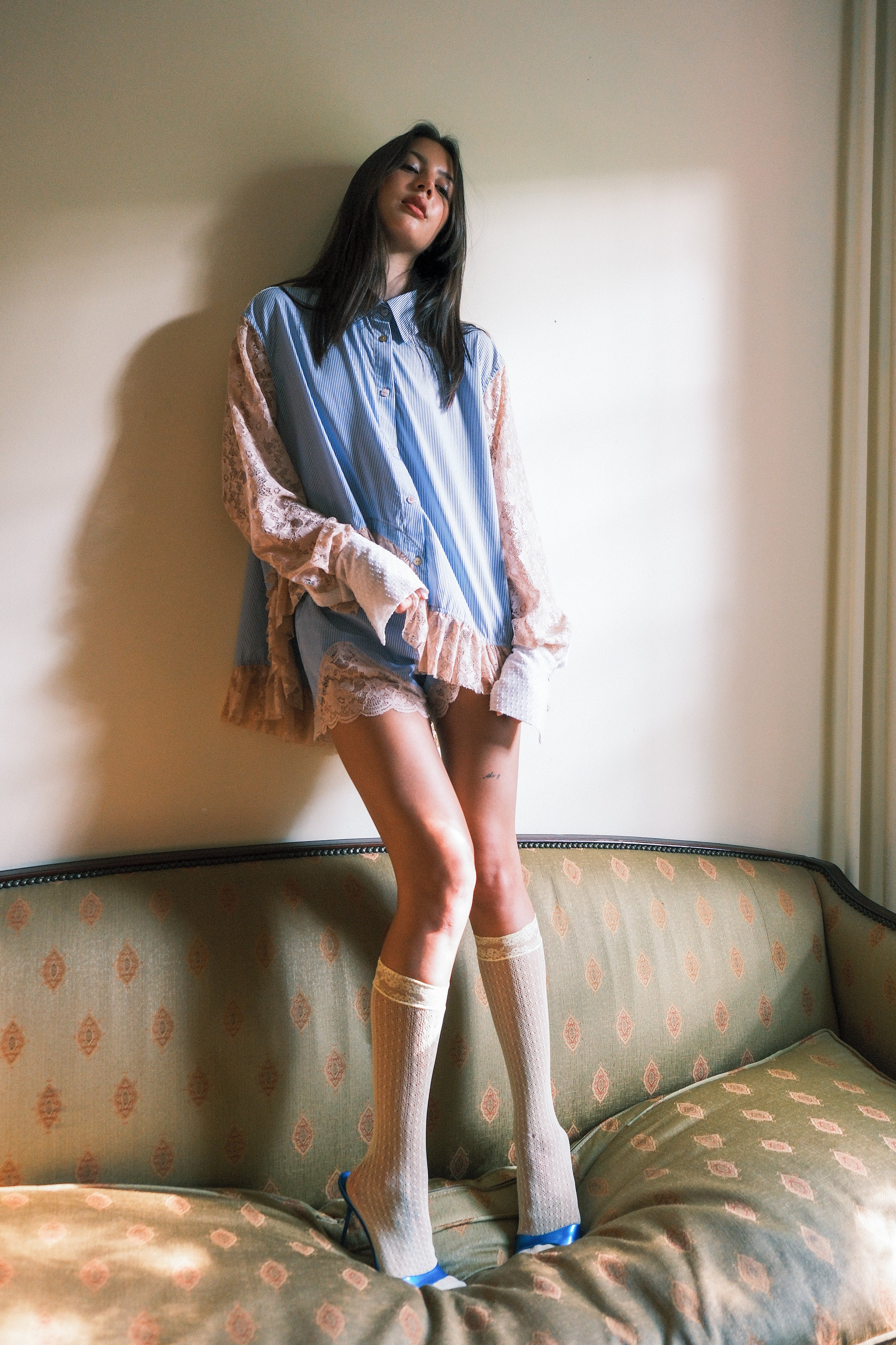 "I HEART U 2" Button Up- Peach Lace