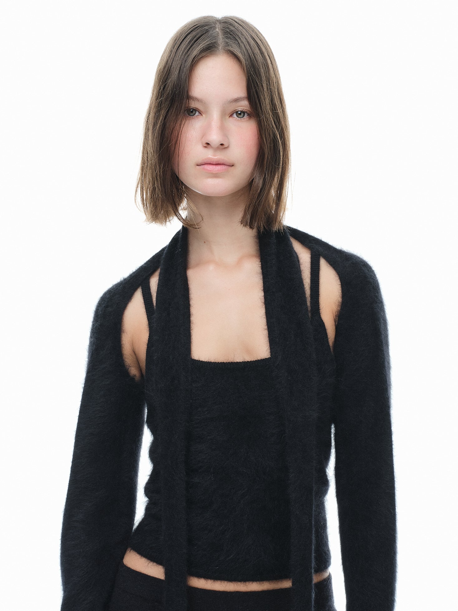 Hairy Cashmere Pocket Scarf - Black