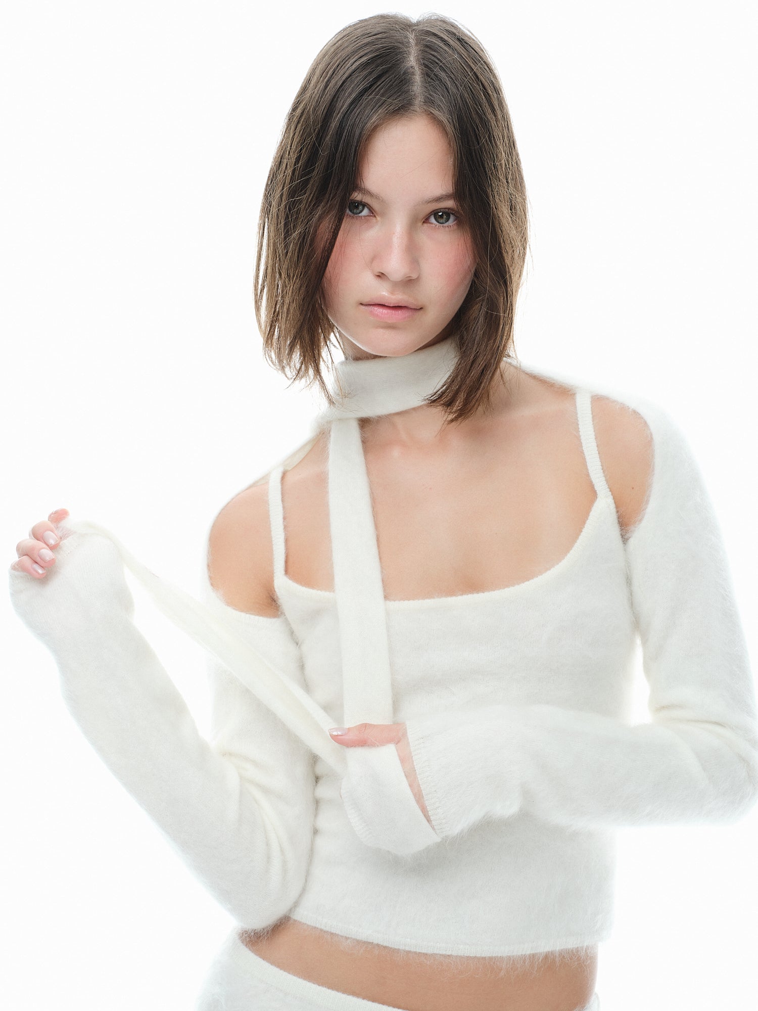 Hairy Cashmere Pocket Scarf - Milk