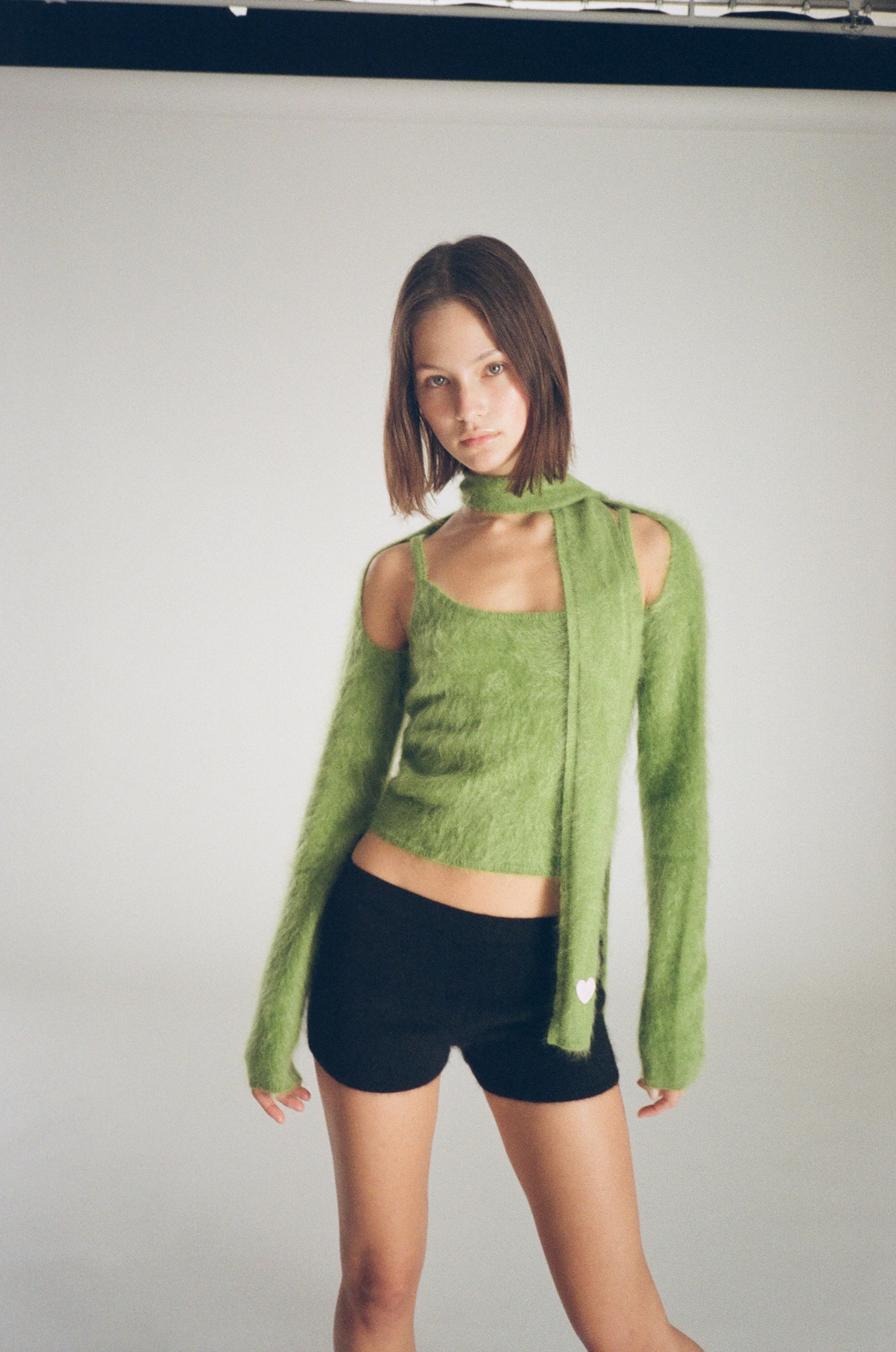 Hairy Cashmere Pocket Scarf - Wasabi