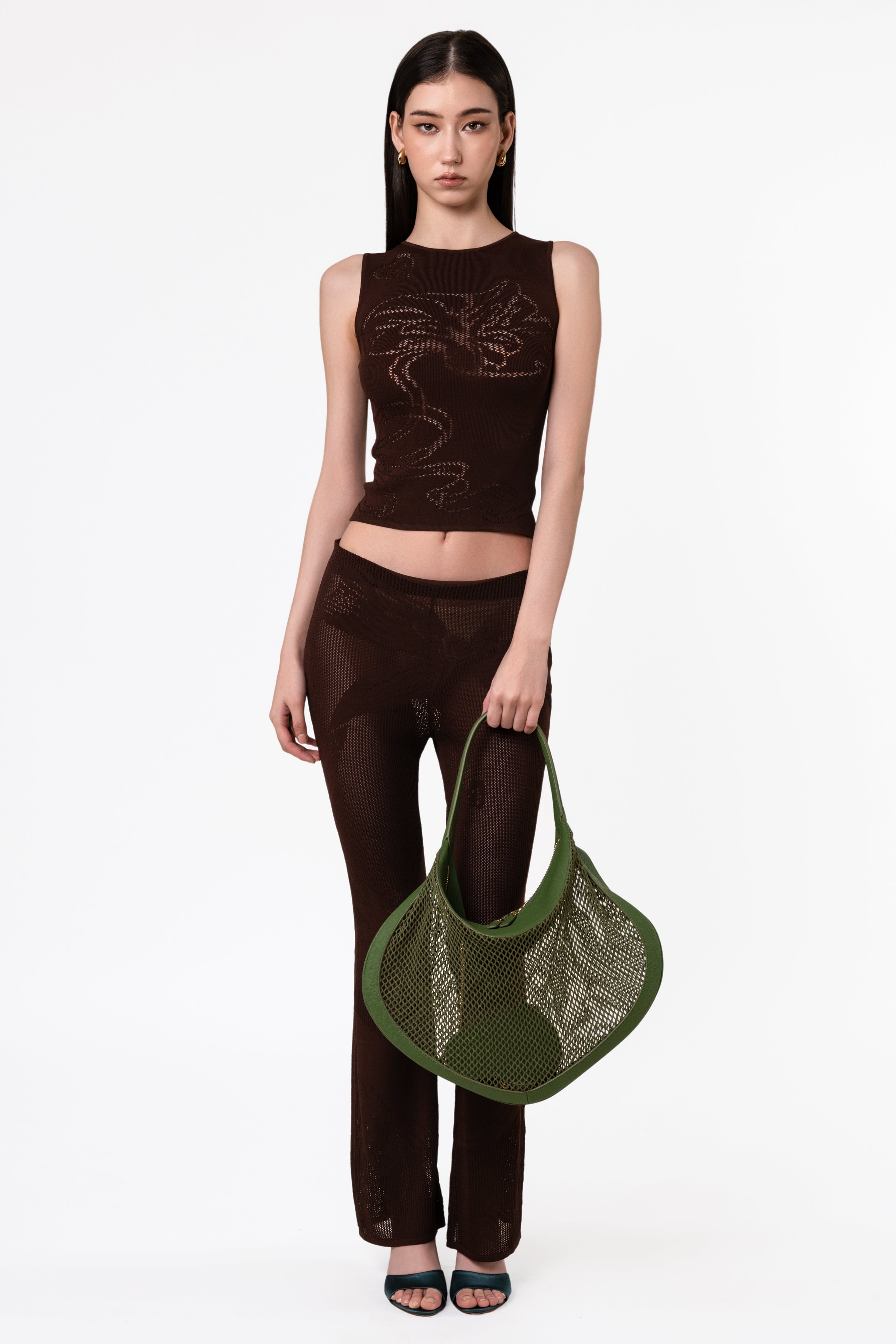 'Heart Mesh' Medium Shoulder Bag - Olive