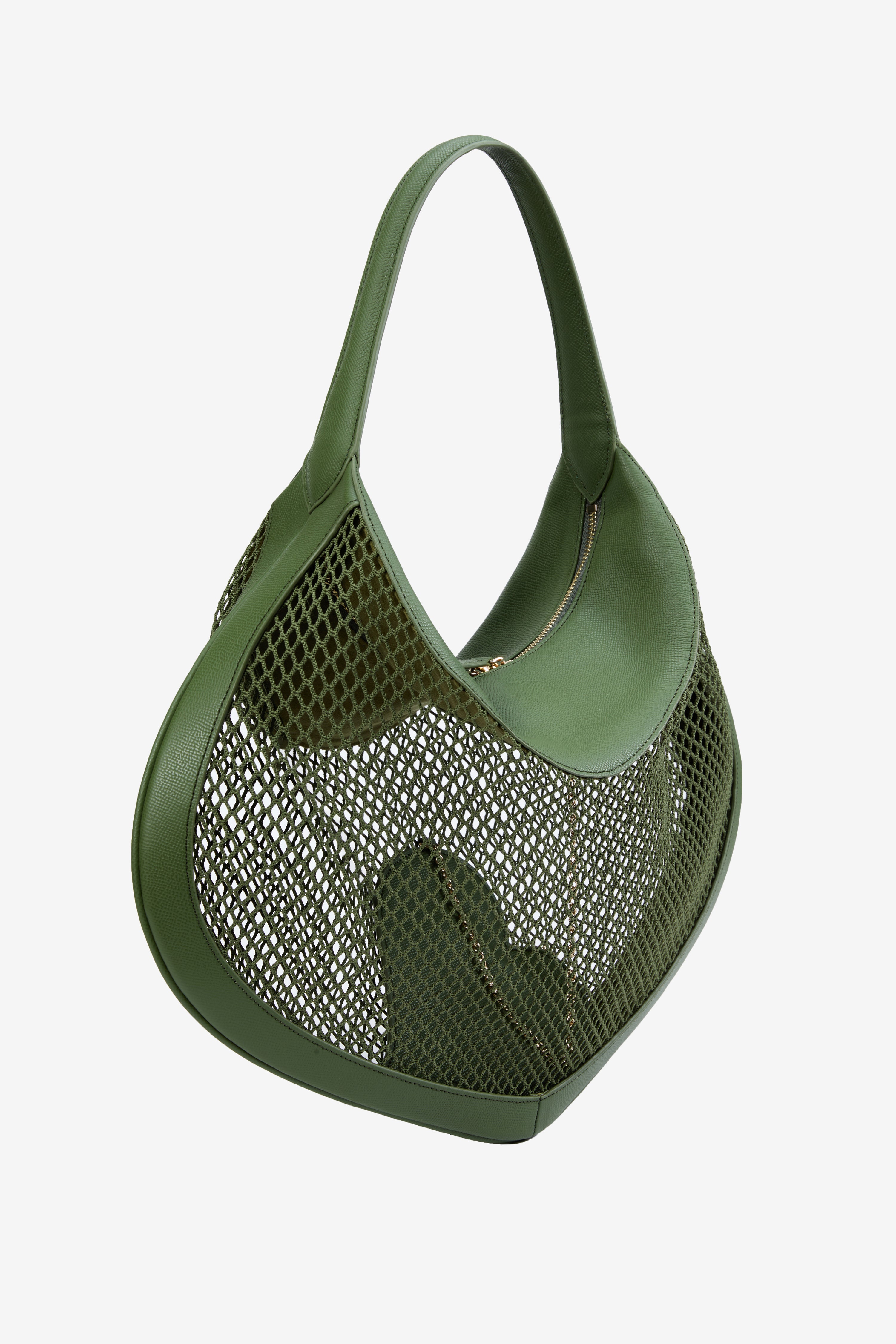 'Heart Mesh' Medium Shoulder Bag - Olive