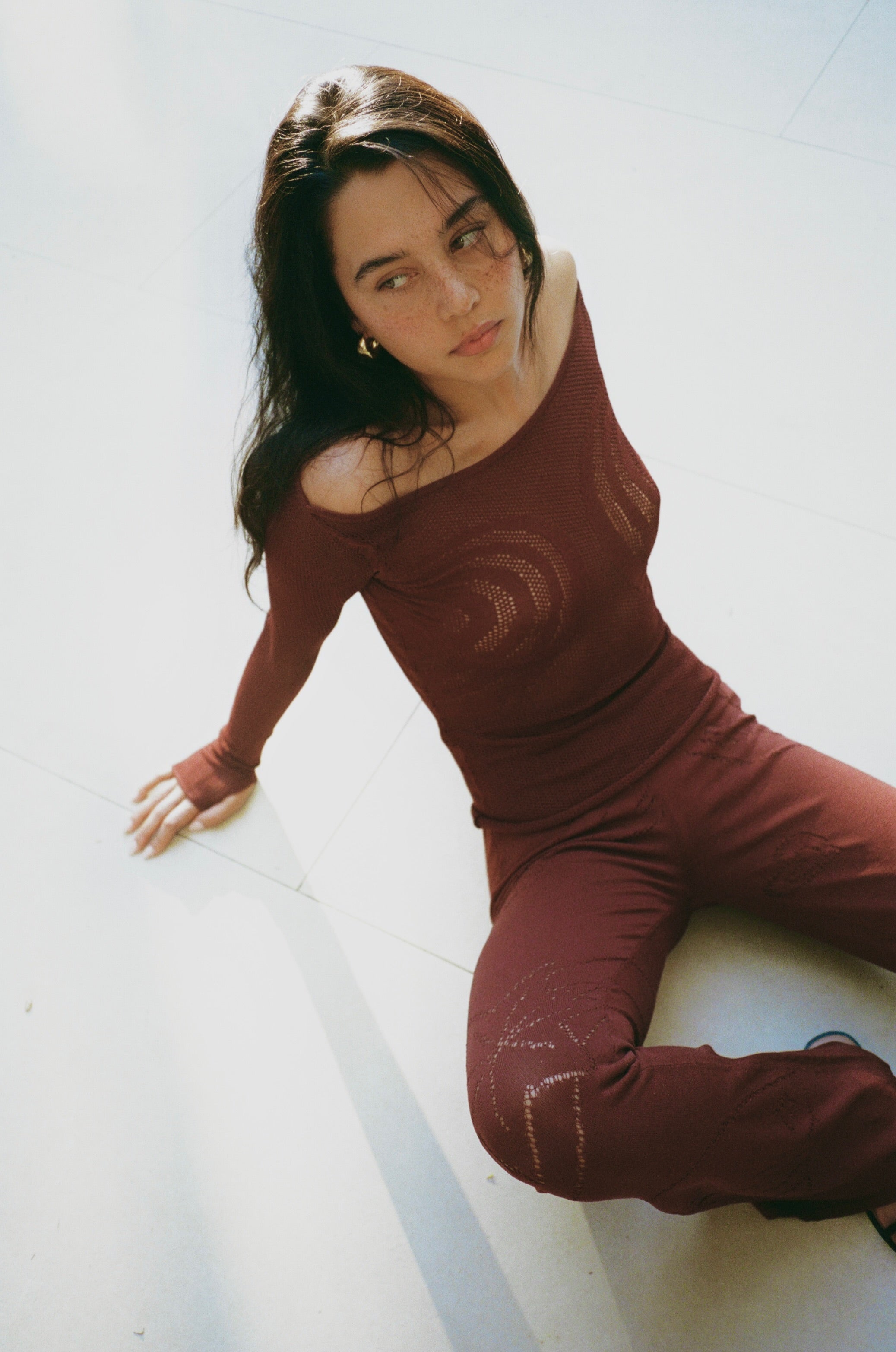 Double Heart Mesh Top in Rosewood