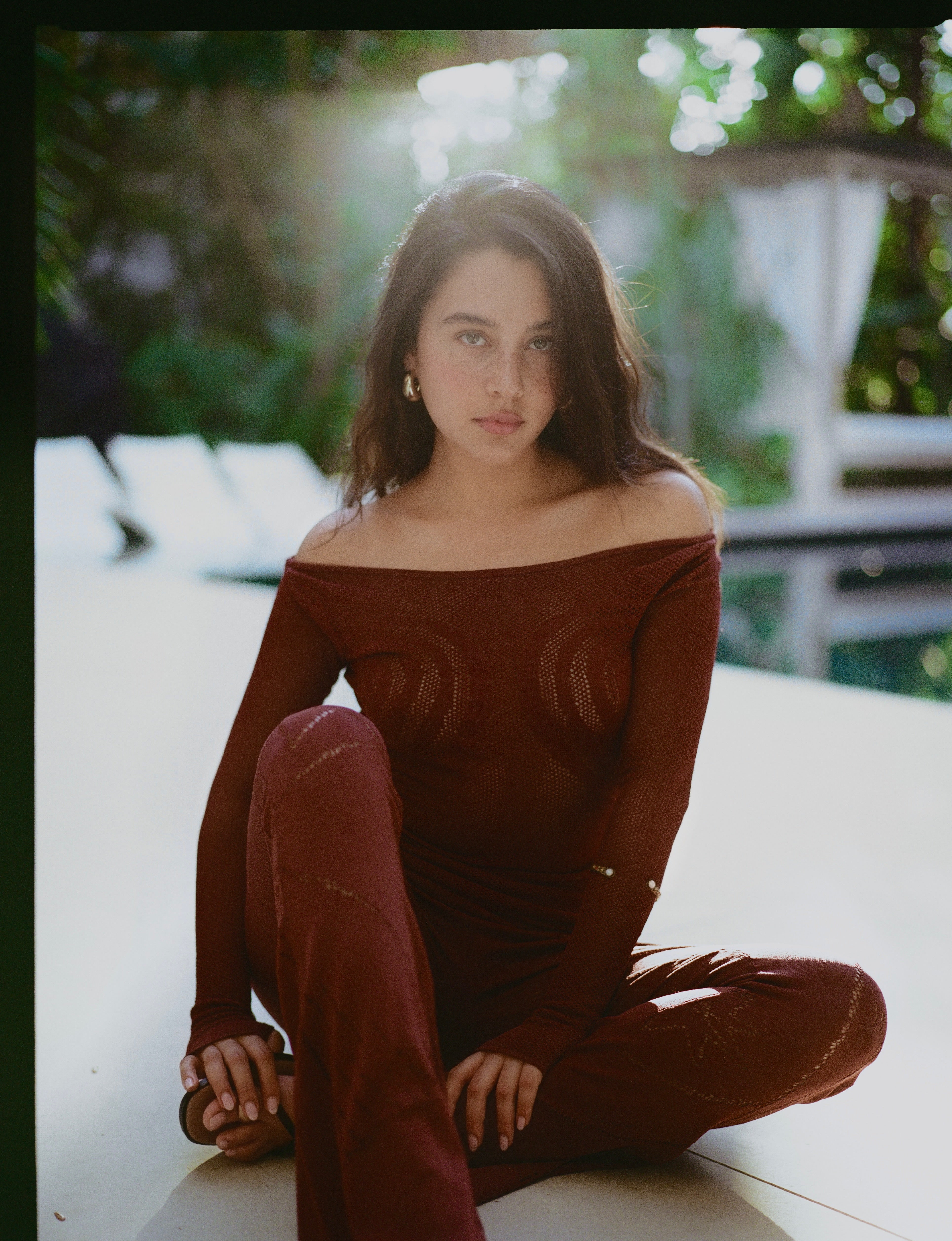 Double Heart Mesh Top in Rosewood